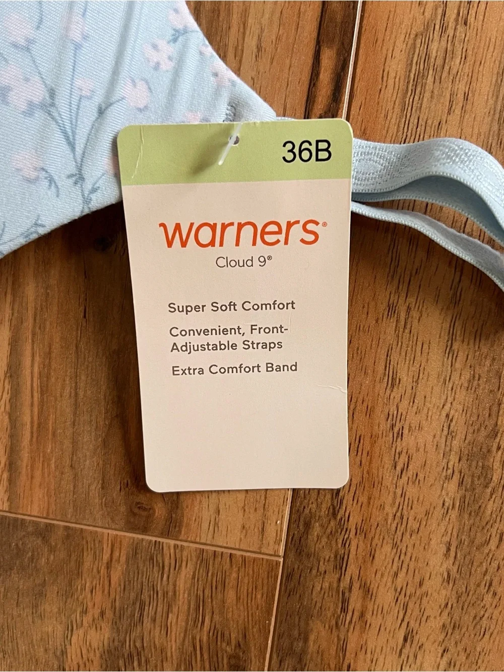 Warners Cloud 9 Bra 36B Blue Floral Wireless Cotton Super Soft Padded NWT
